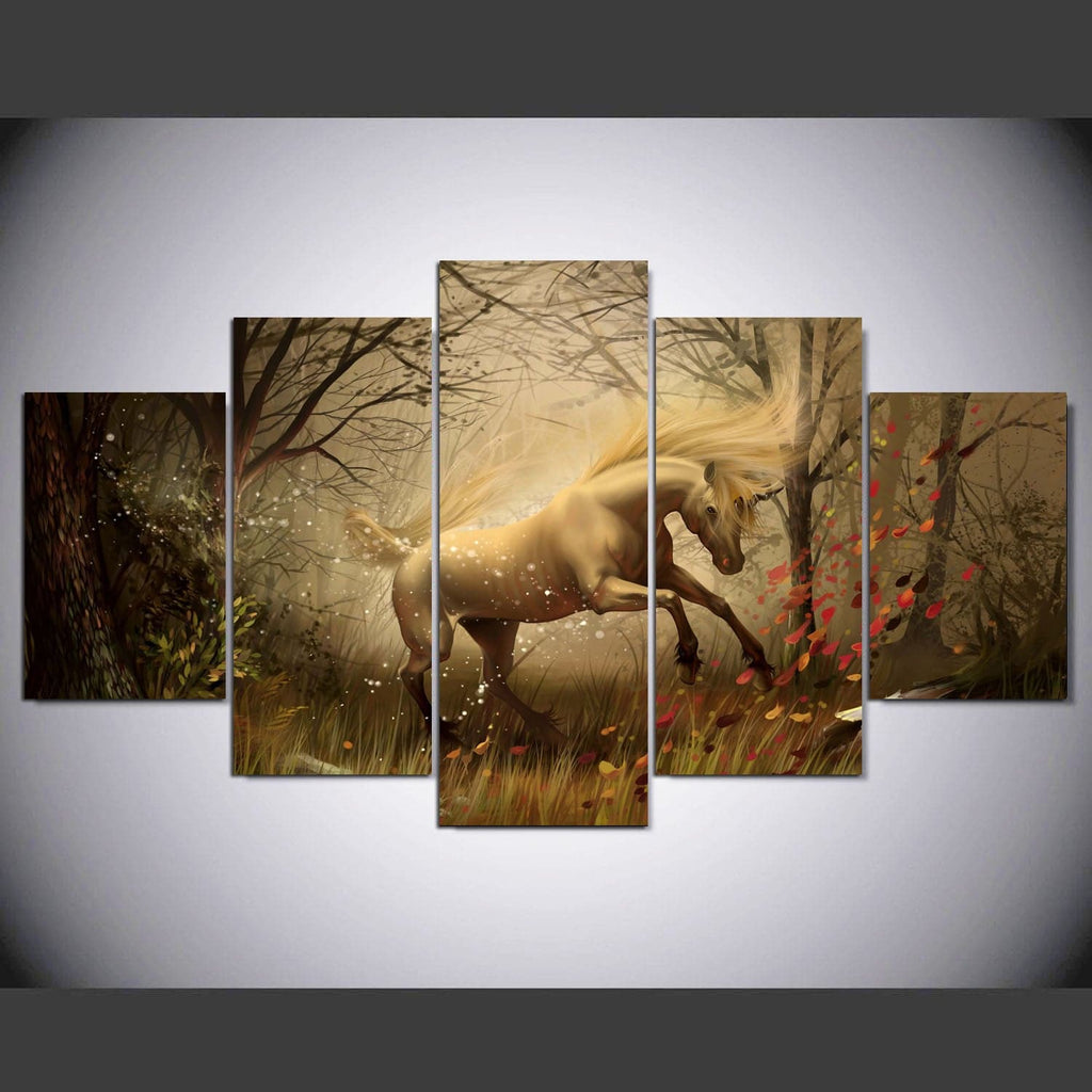 Pine Stretched  Framed 5 Panels - Horse