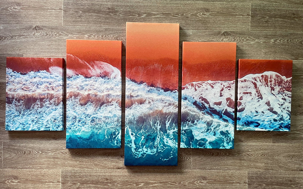 Pine Stretched  Framed 5 Panels - Finished Products - Wave