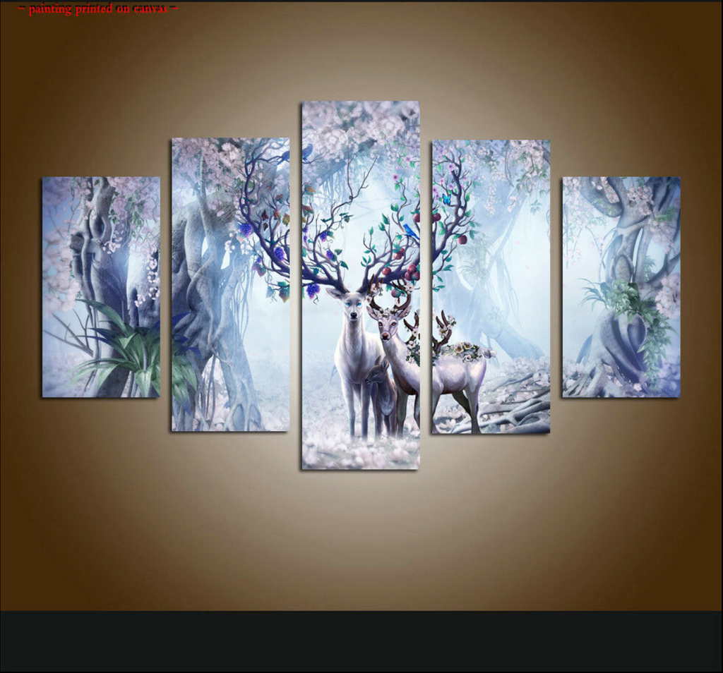 Pine Stretched  Framed 5 Panels - Deer
