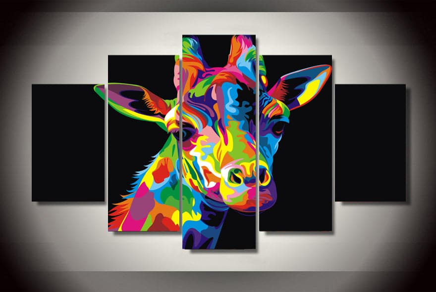 Pine Stretched  Framed 5 Panels - Giraffes