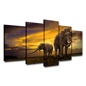 Framed 5 Panels - Elephants