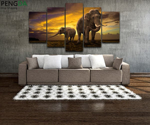 Framed 5 Panels - Elephants