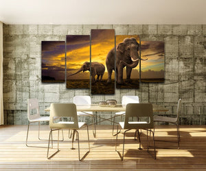 Framed 5 Panels - Elephants
