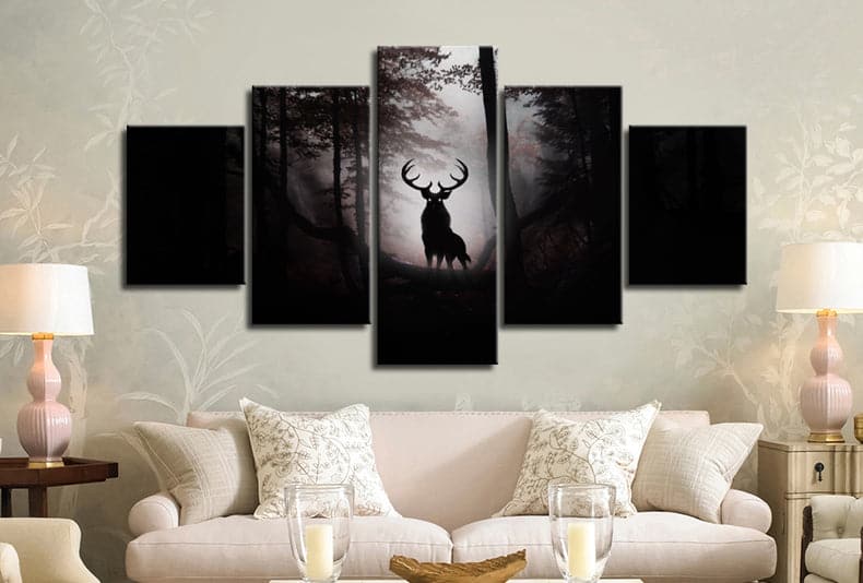 Pine Stretched  Framed 5 Panels - Deer