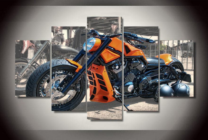 Pine Stretched  Framed 5 Panels - Harley Davidson