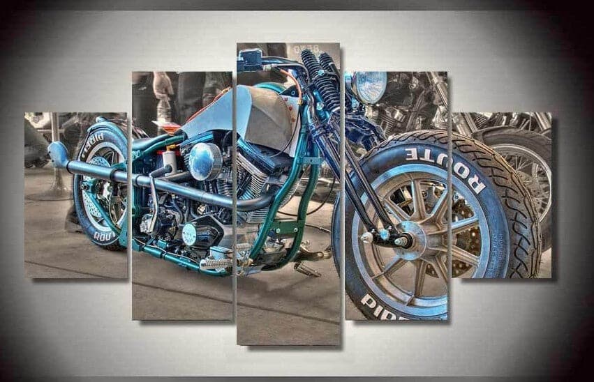 Pine Stretched  Framed 5 Panels - Harley Davidson