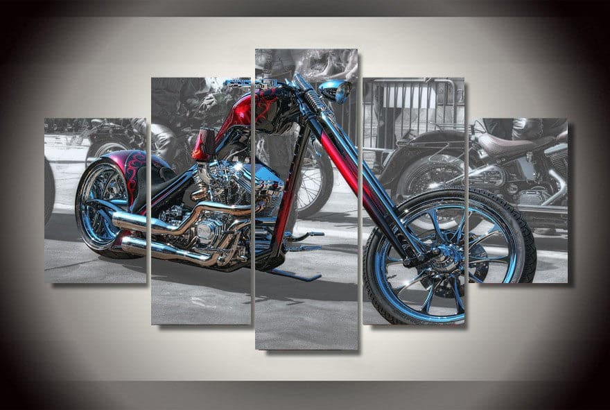 Pine Stretched  Framed 5 Panels - Harley Davidson