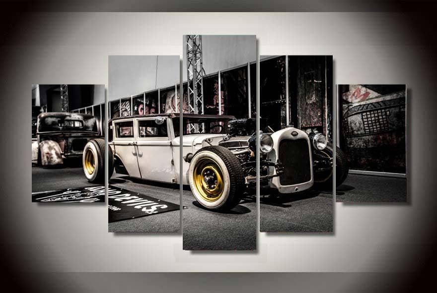 Pine Stretched  Framed 5 Panels - Classic Car