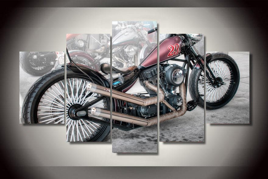 Pine Stretched  Framed 5 Panels - Harley Davidson