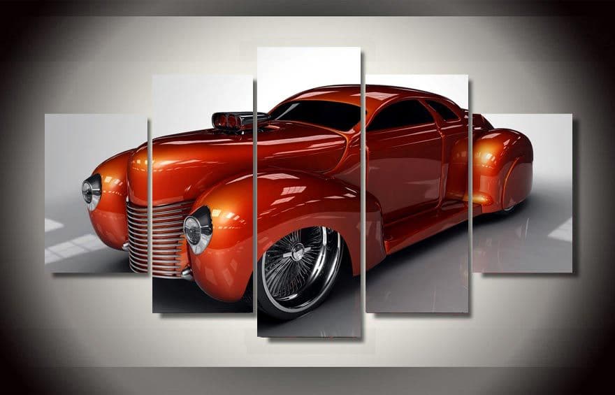 Pine Stretched  Framed 5 Panels - Classic Car
