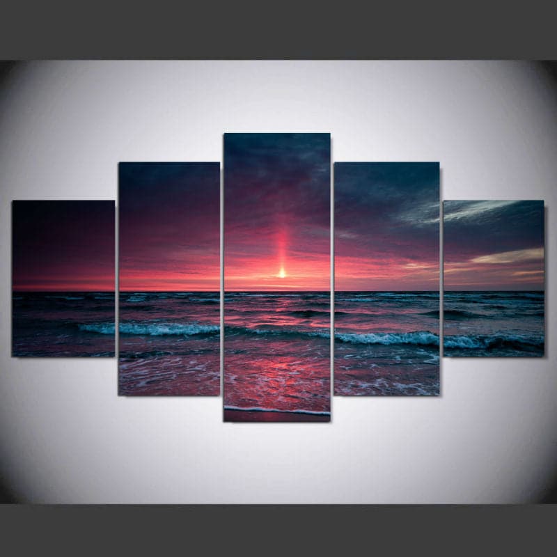 Framed 5 Panels - Sunset Seascape