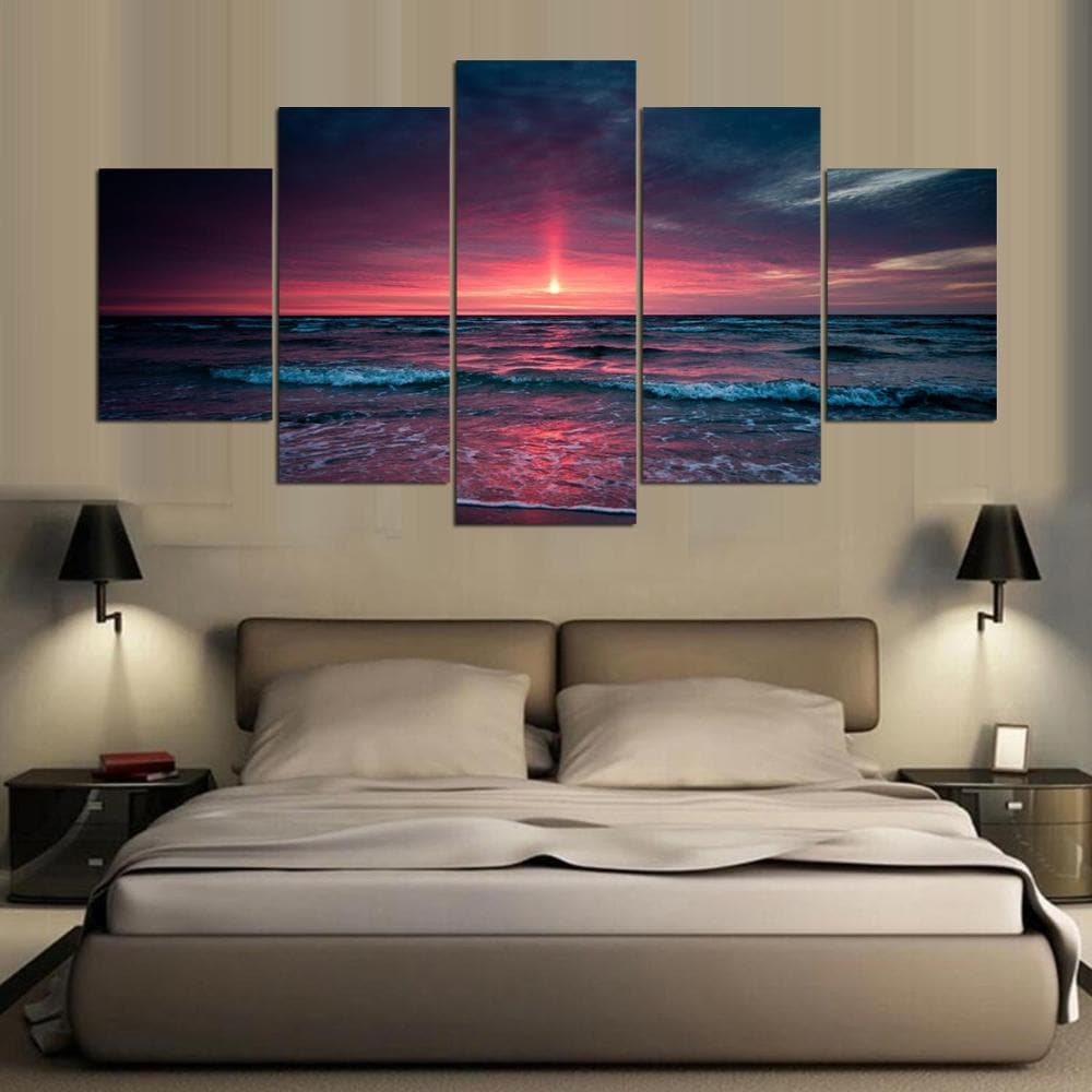 Framed 5 Panels - Sunset Seascape