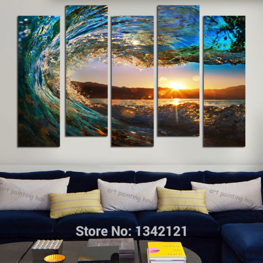 Pine Stretched  Framed 5 Panels - Seascape