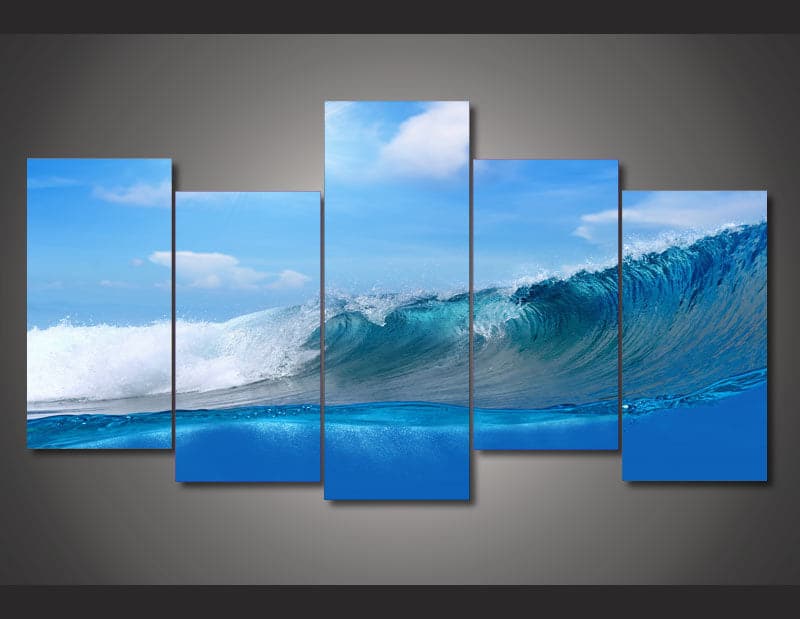 Pine Stretched  Framed 5 Panels - Wave