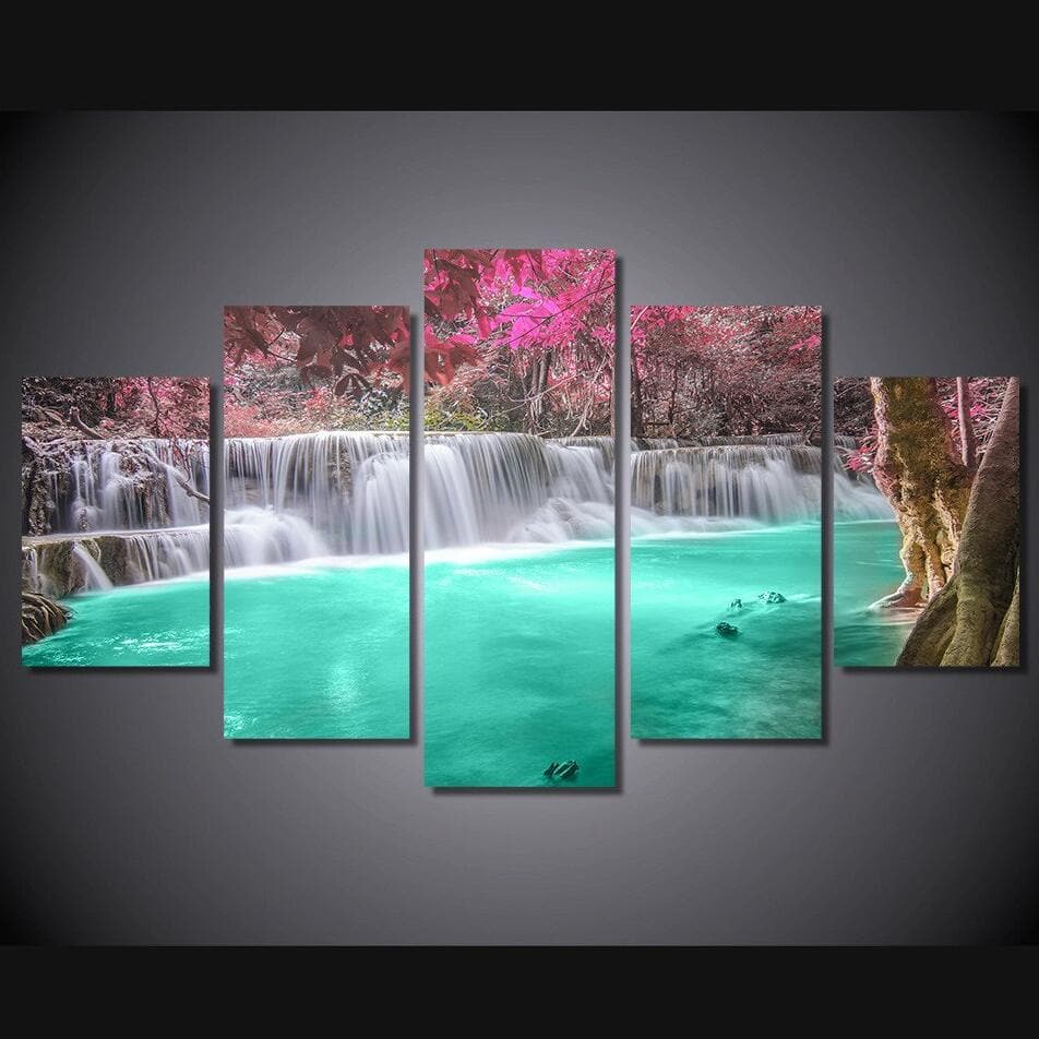 Pine Stretched  Framed 5 Panels - Water Fall
