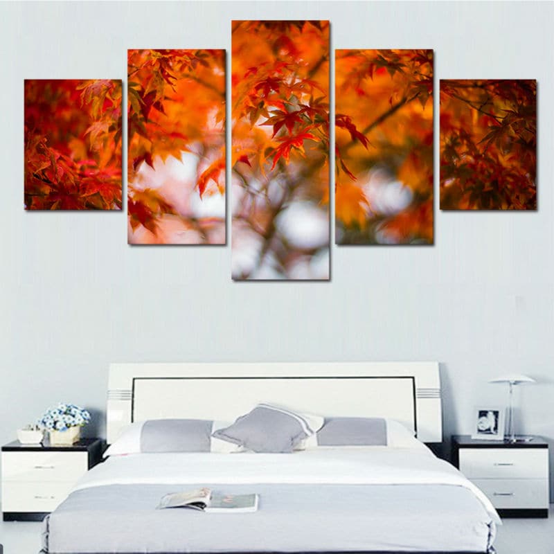 Pine Stretched  Framed 5 Panels - Maple Leaf