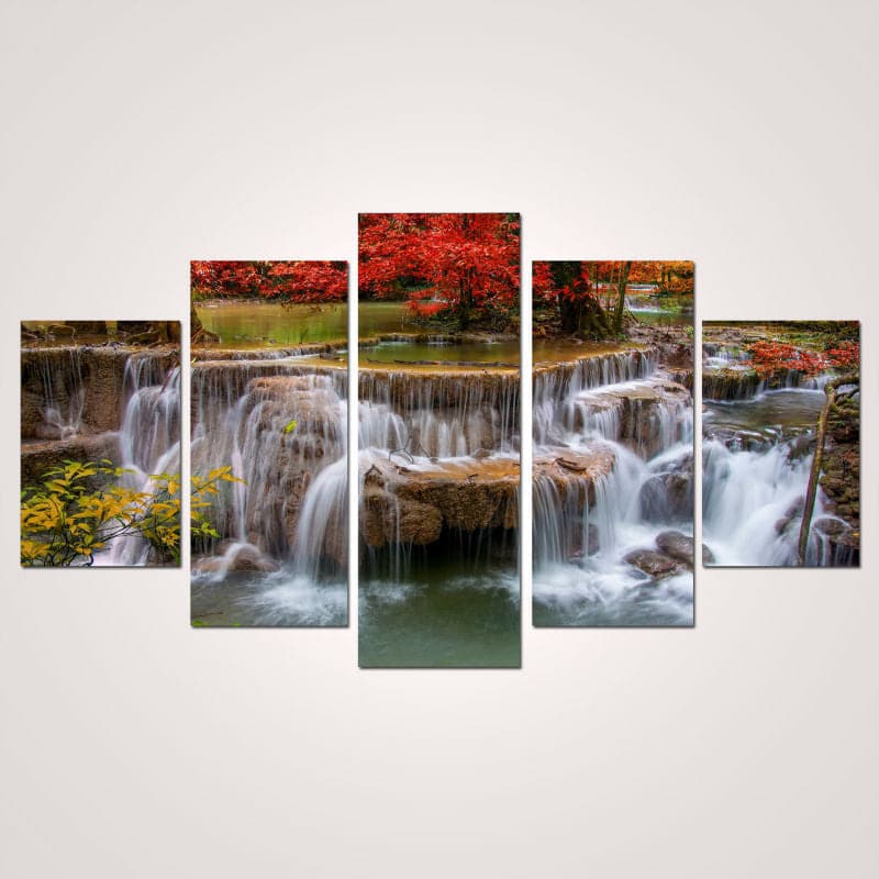 Pine Stretched  Framed 5 Panels - Water Fall