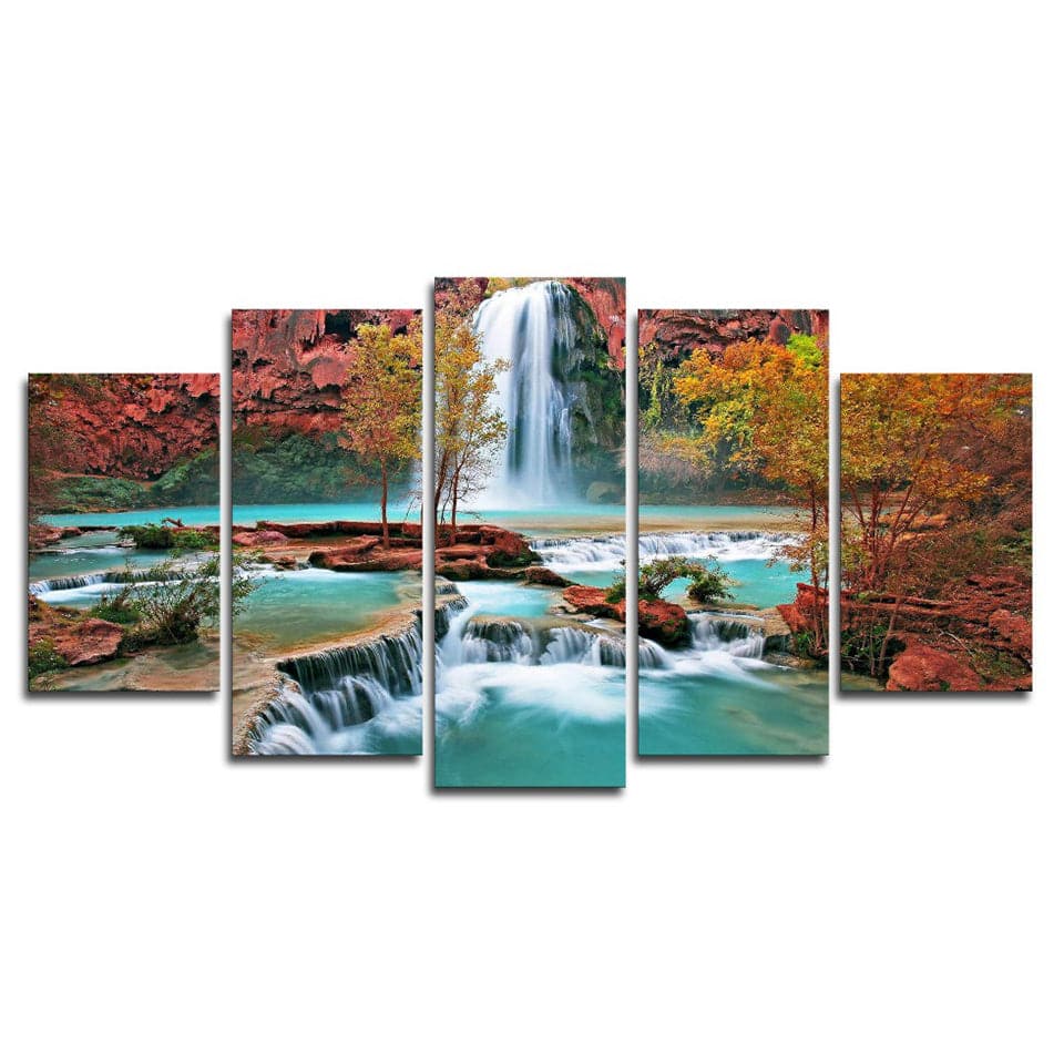 Pine Stretched  Framed 5 Panels - Water Fall