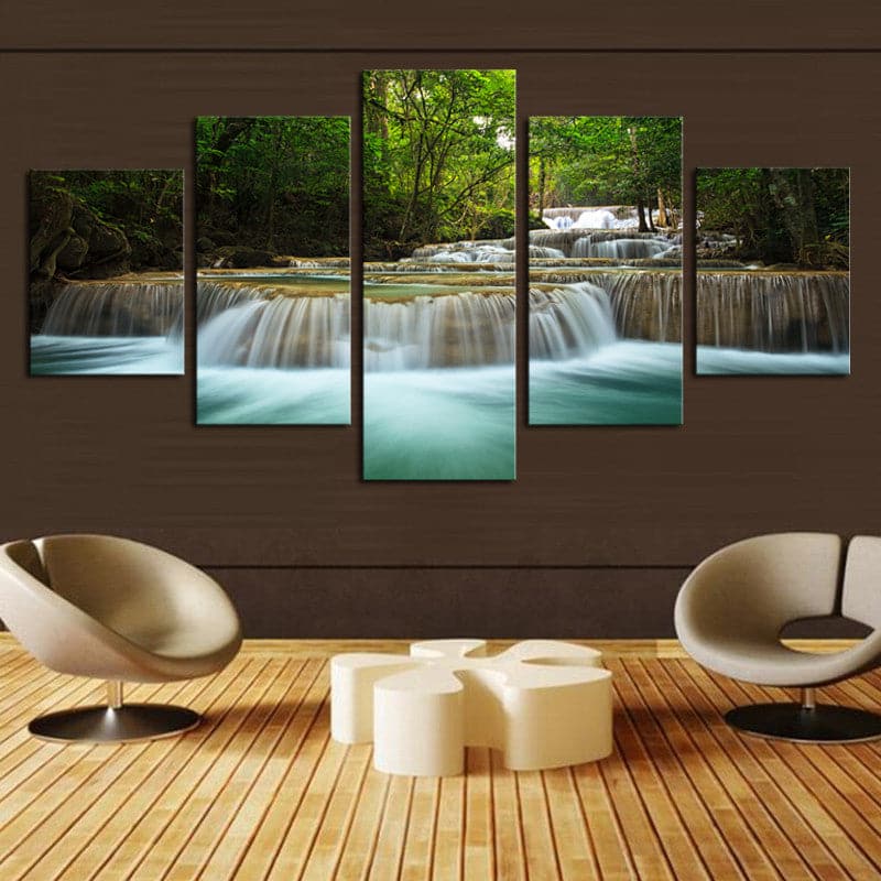 Pine Stretched  Framed 5 Panels - Water Fall