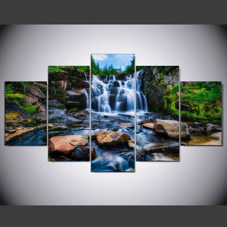 Pine Stretched  Framed 5 Panels - Water Fall