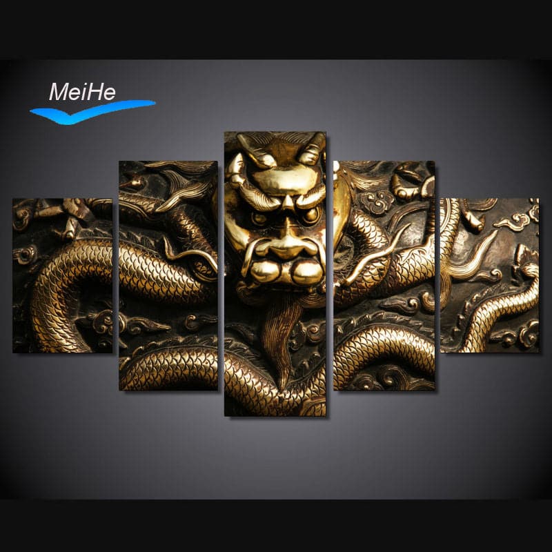 Framed 5 Panels - Dragon