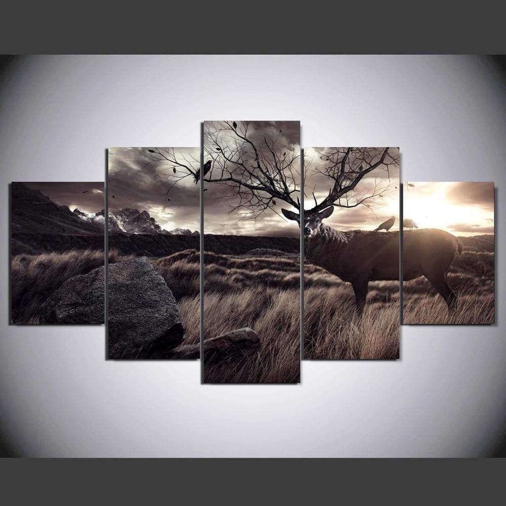 Pine Stretched  Framed 5 Panels - Deer