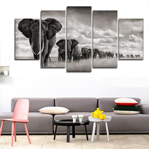 Framed 5 Panels - Elephants