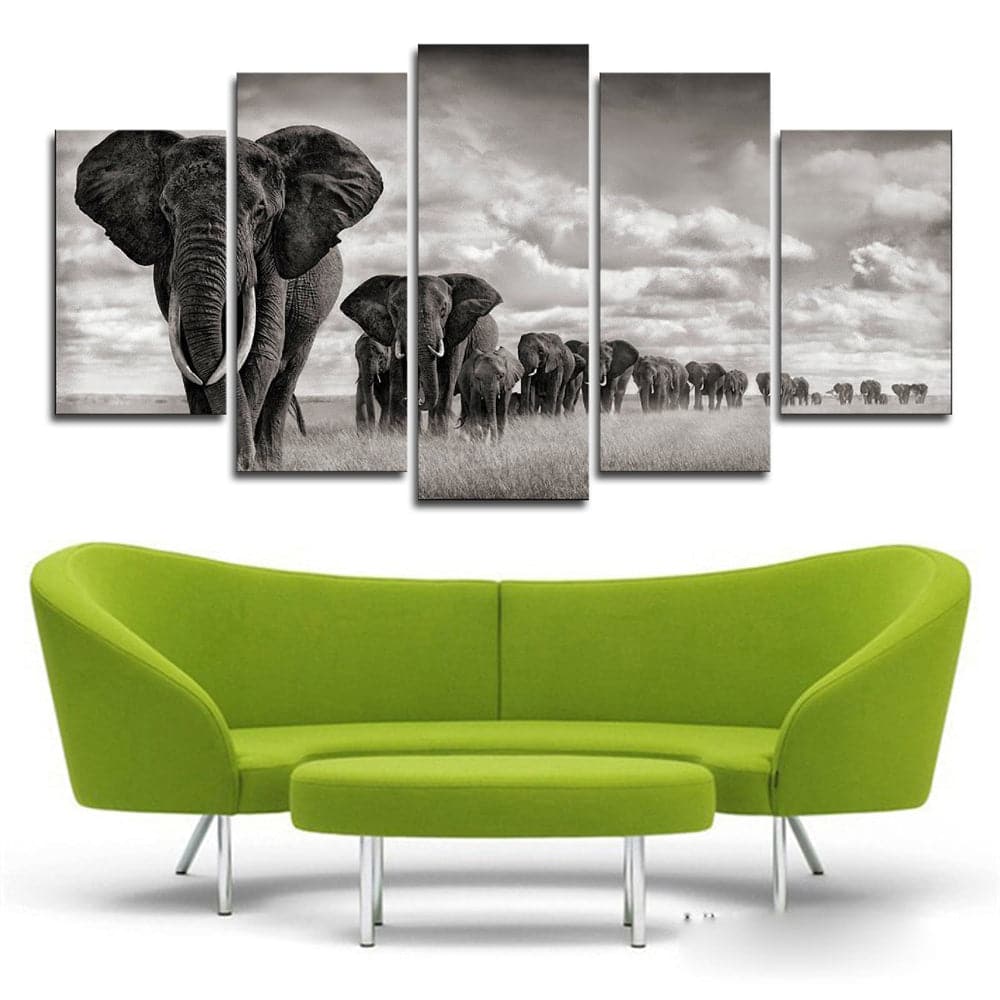 Framed 5 Panels - Elephants