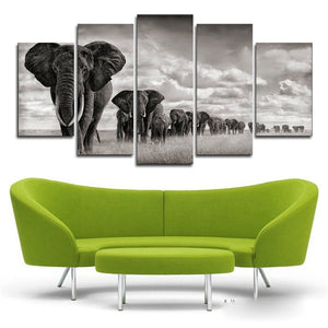 Framed 5 Panels - Elephants