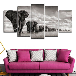 Framed 5 Panels - Elephants