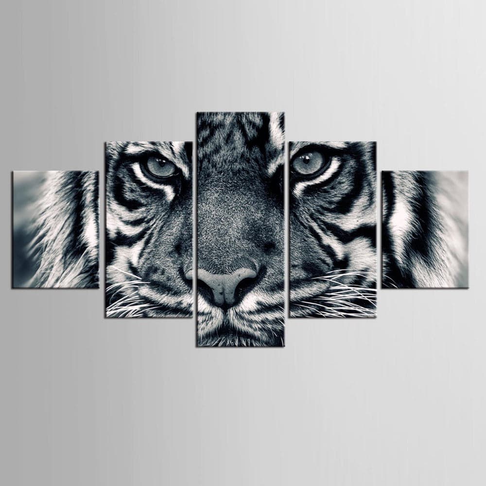 Pine Stretched  Framed 5 Panels - Tiger
