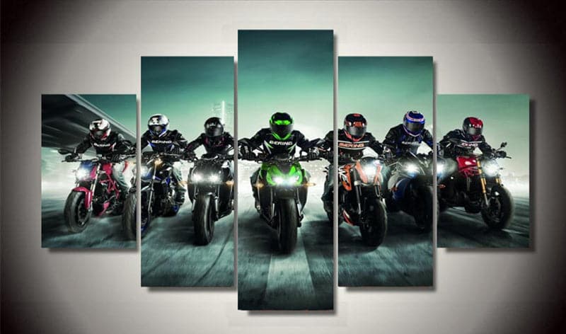 Pine Stretched  Framed 5 Panels - Motorbikes