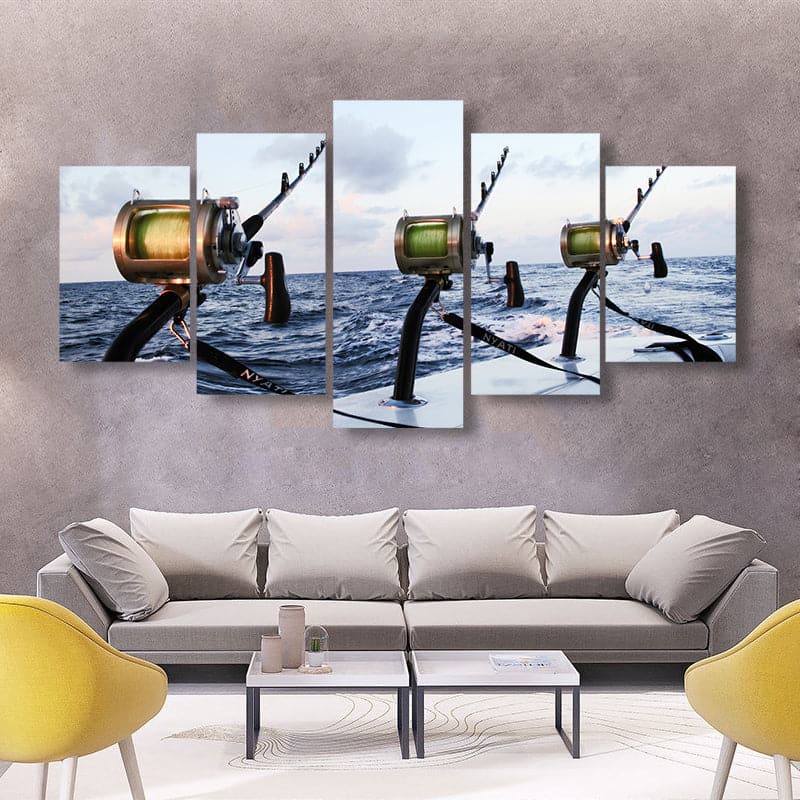 Pine Stretched  Framed 5 Panels - Fishing