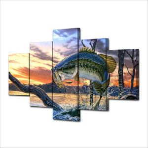 Framed 5 Panels - Fish