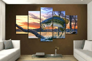 Framed 5 Panels - Fish