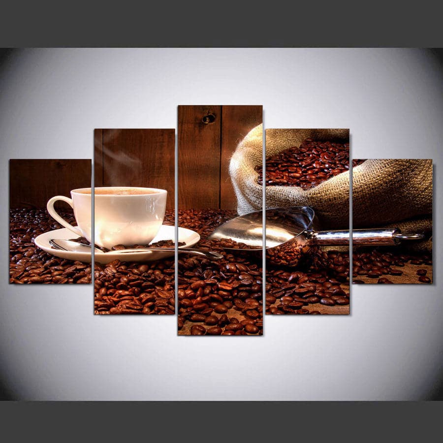 Framed 5 Panels - Coffee