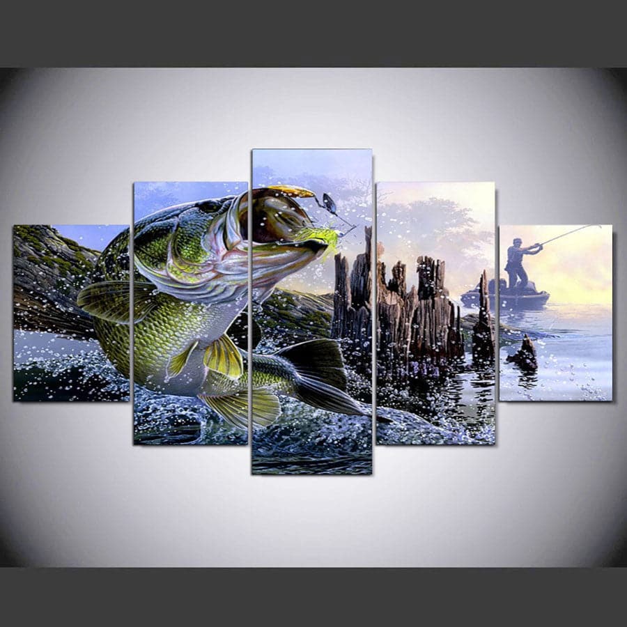 Framed 5 Panels - Fishing