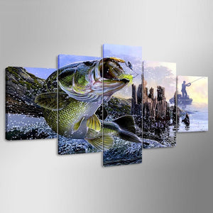 Framed 5 Panels - Fishing