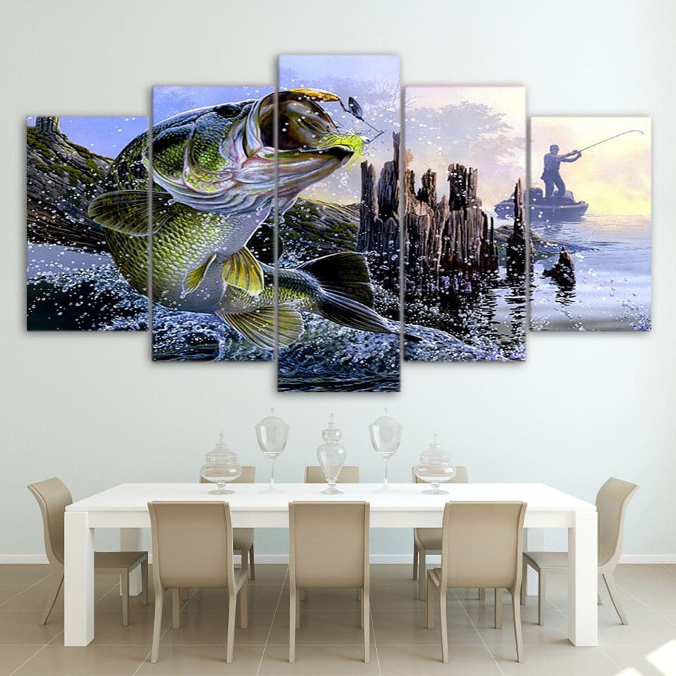 Framed 5 Panels - Fishing