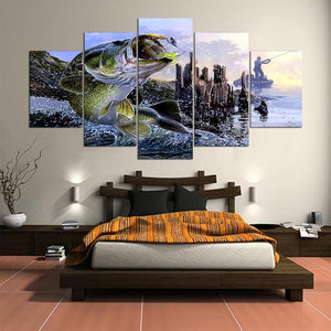 Framed 5 Panels - Fishing