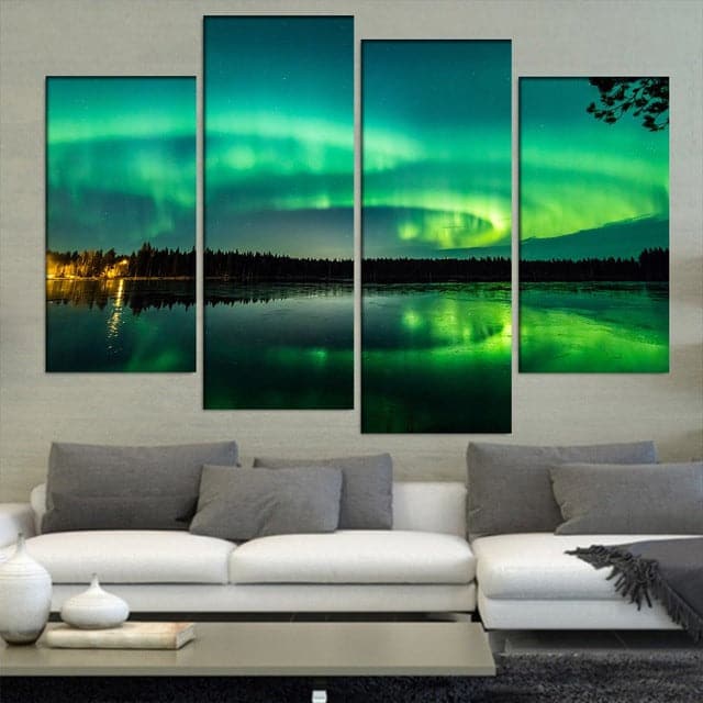 Modern Landscape Canvas Wall Art Print Poster | Home Decor | Stretched 4 Panels - Aurora