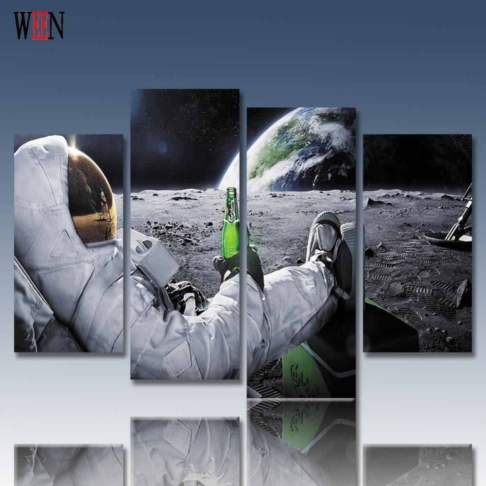 Framed 4 Panels - Drinking On The Moon