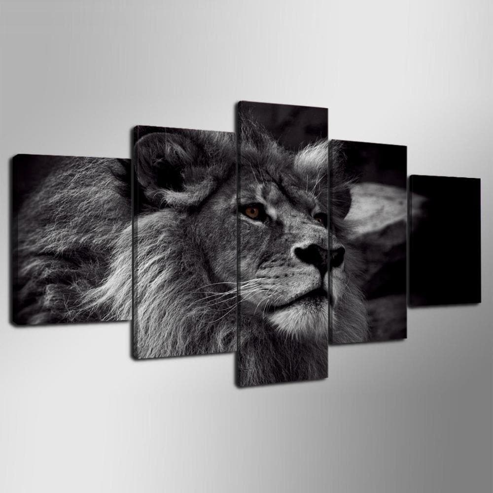 Framed 5 Panels - Lion