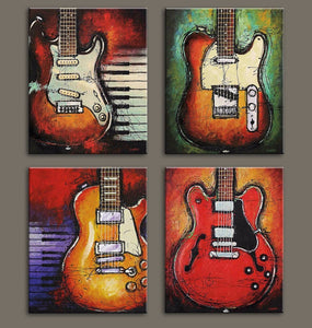 Framed 4 Panels - Guitars