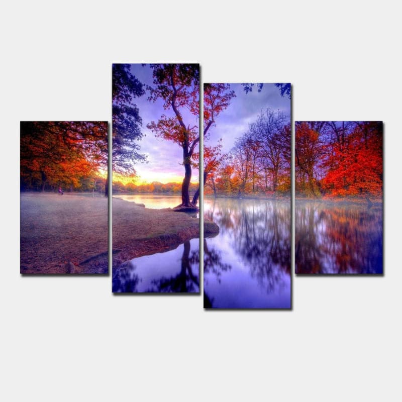 Pine Stretched  Framed 4 Panels - Frost