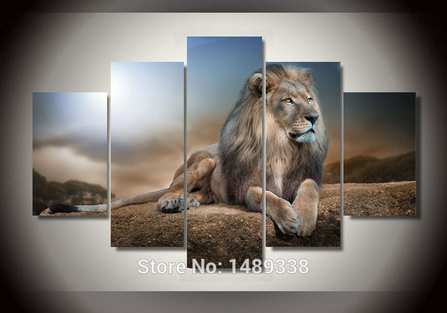 Framed 5 Panels - Lion