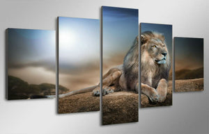 Framed 5 Panels - Lion