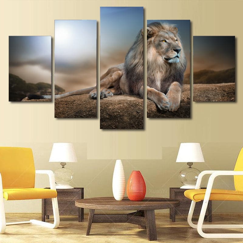 Framed 5 Panels - Lion