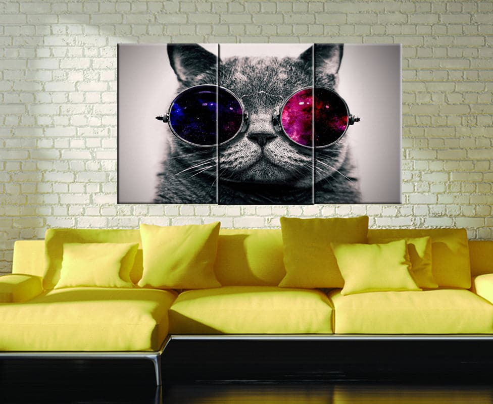 Pine Stretched  Framed 3 Panels - Cat