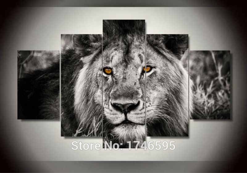 Framed 5 Panels - Lion